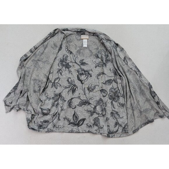 Alfred Dunner Women's Sweater Size 1X Gray Floral Print 2-For Cardigan - Picture 5 of 16